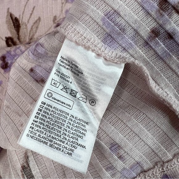 H&M turtleneck crop top flowers Purple Floral Long Sleeve Blouse - Picture 6 of 8